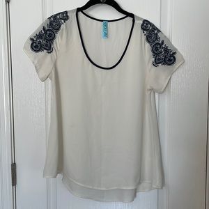 Cream Blouse with Navy stitching